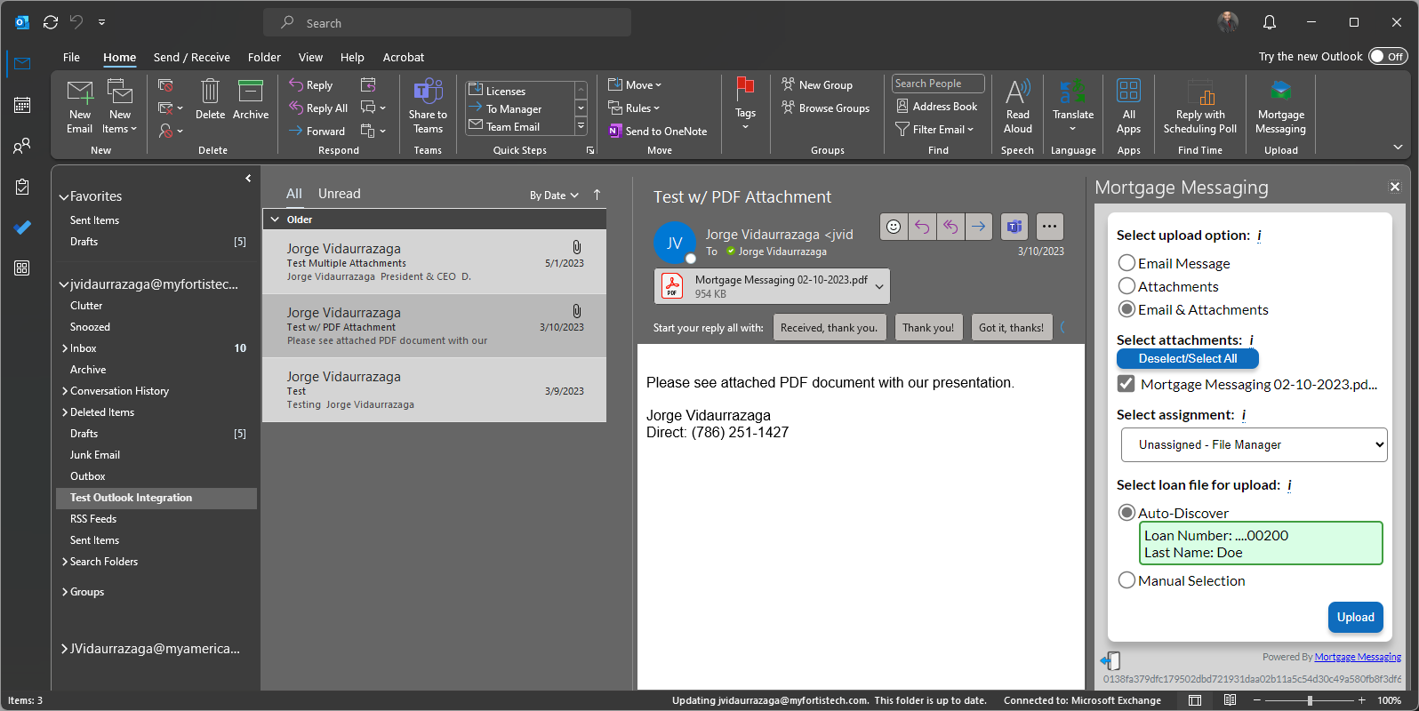 Mortgage Messaging Outlook Add-In screenshot
